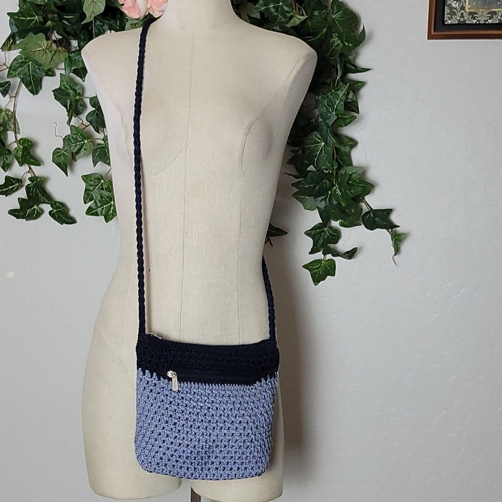 THE SAK Crochet Color Block Dark Light Blue